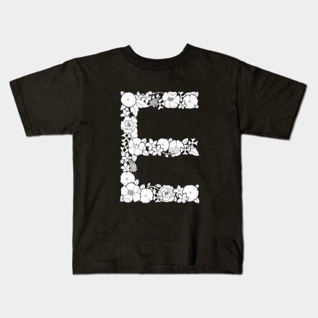 Floral Letter E Kids T-Shirt by Litedawn